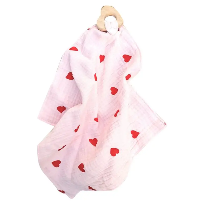 

Baby Cotton Bibs with Wooden Animals Teether Ring Teething Soother Snap Button Saliva Towel Burp Cloths Infant Toys