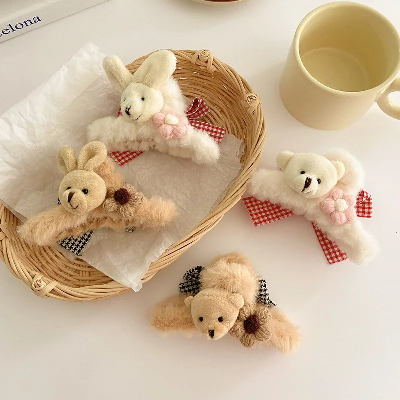 

Women Girls Cute Cartoon Bear Rabbit Flower Plush Hair Claws Sweet Hair Decorate Hairpins Hair Clips Fashion Hair Accessories