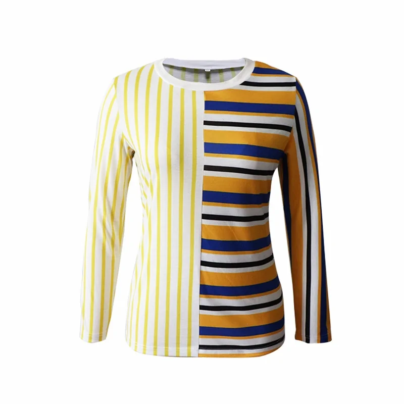 

Women's T-shirt Round Neck Top Striped Stitching Contrast Color Loose Casual