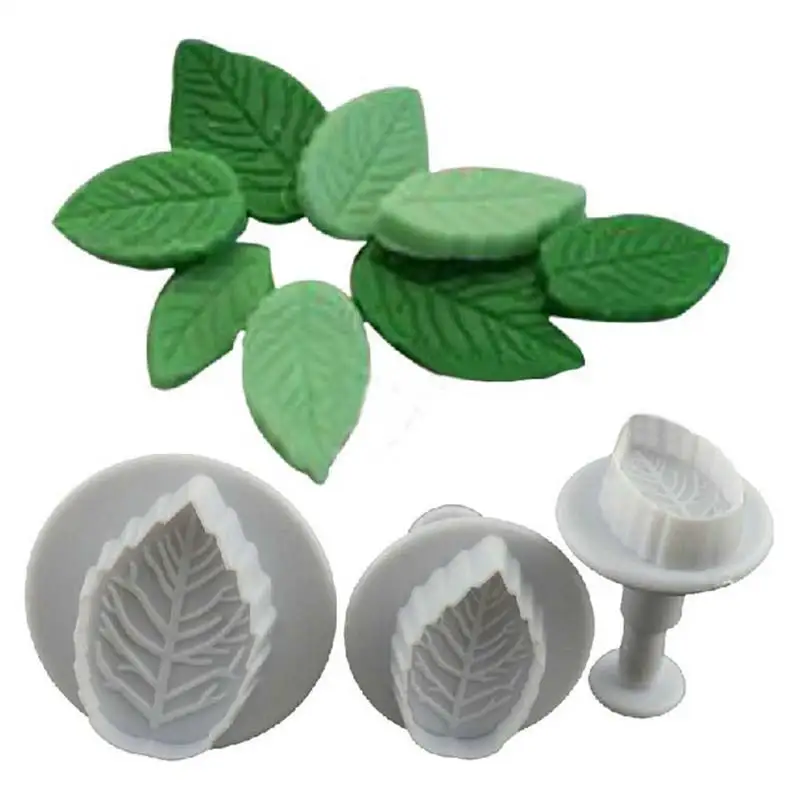 

3Pcs Silicone Rose Leaf Shape Mold Fondant Cake Sugar Craft Plunger Cutters DIY Mold Flowers Wedding Cake Mould Baking Tools