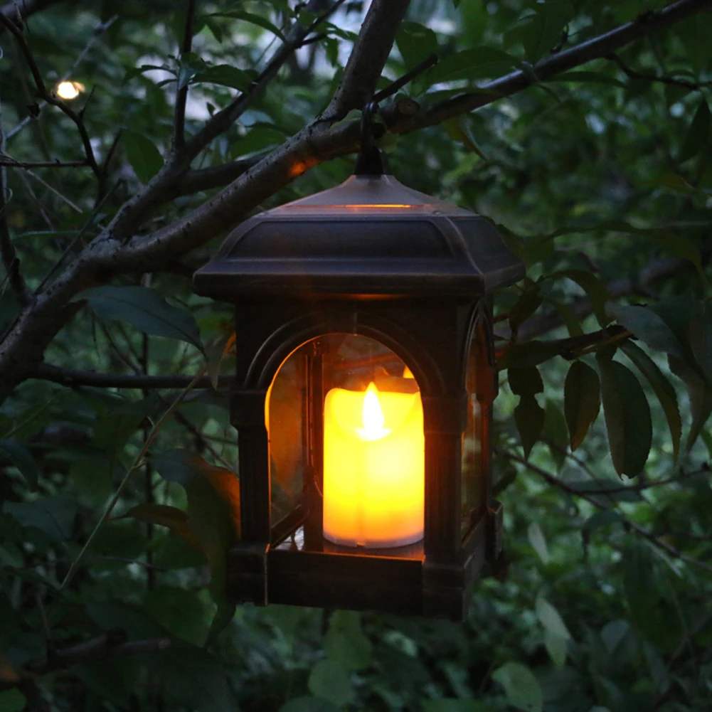 

Лампа на солнечной батарее, ретро-фонарь, Мерцающая свеча, водонепроницаемый уличный садовый подвесной декоративный фонарь 125x90x90 мм