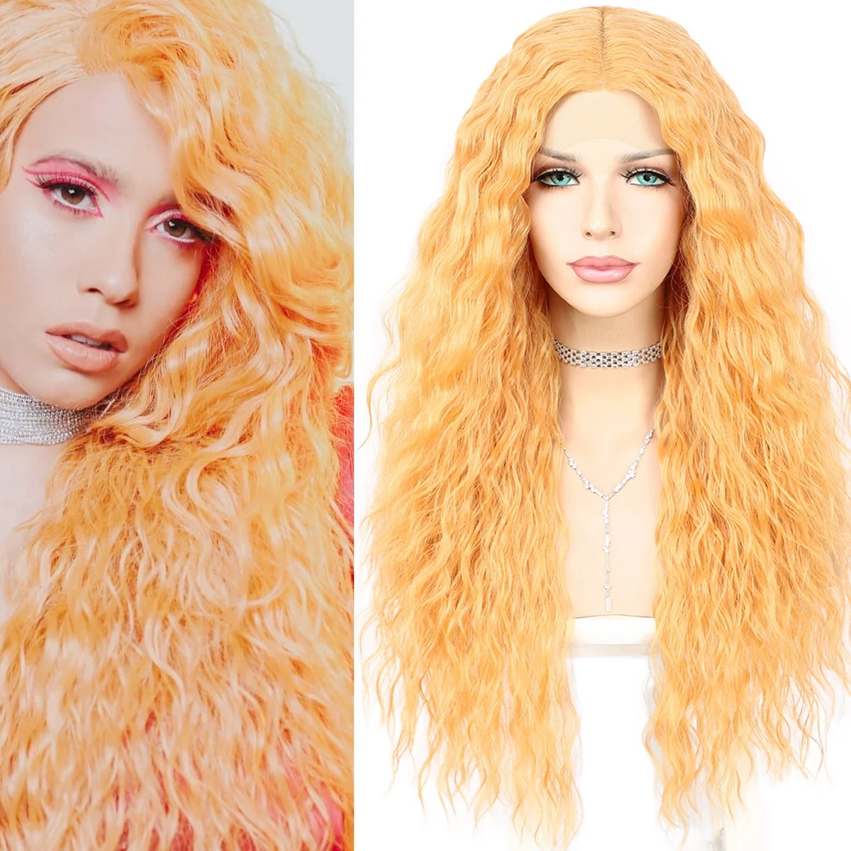 

Krismile Long Curly Synthetic Lace Wigs Colored T Part 240# Wigs for Black Women 26 Inches Cosplay Drag Queen High Temperature