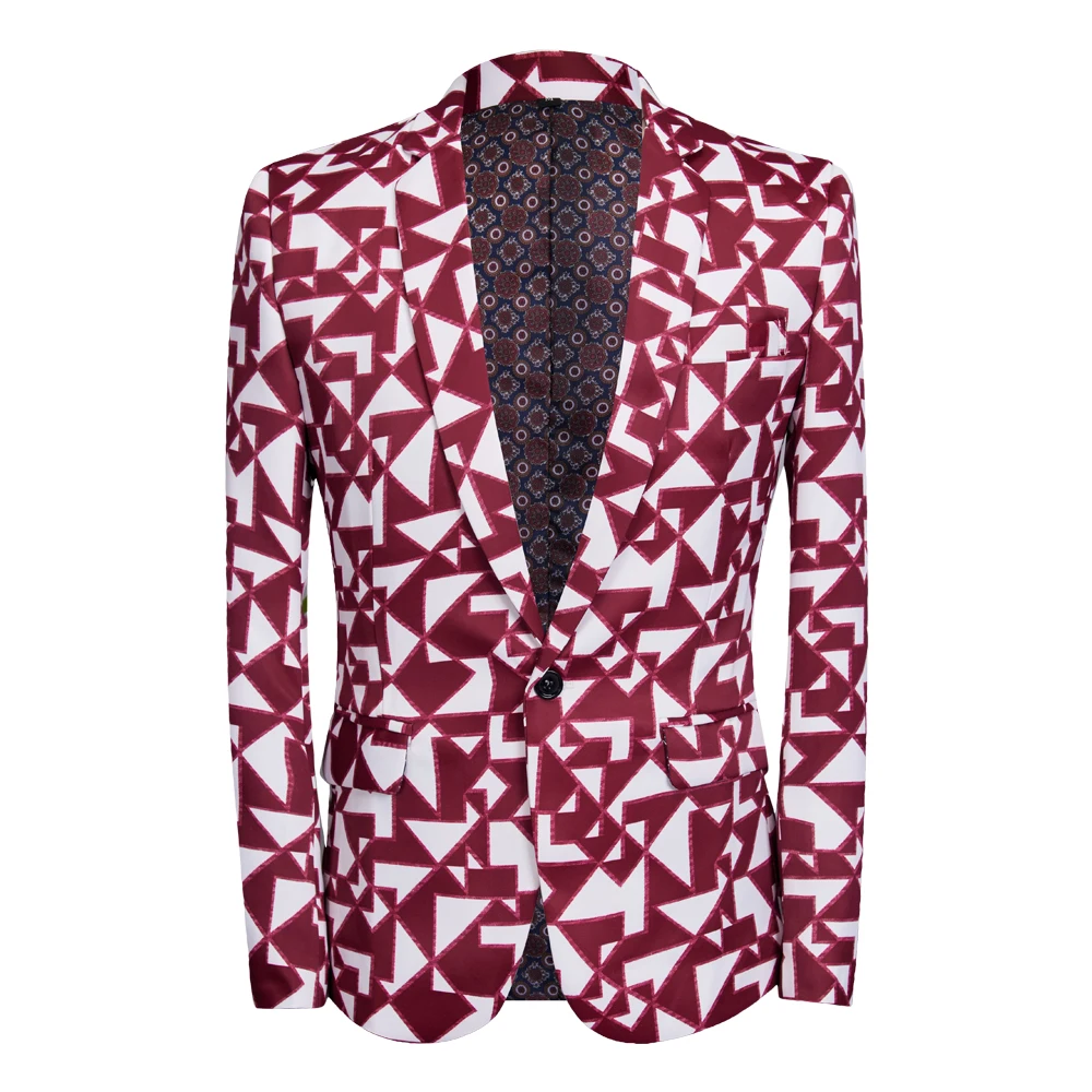 

New Tide party Men Casual Blazer Print Red Triangle Pattern Design DJ Club Singer Costume Slim Fit Suit Jacket Coat