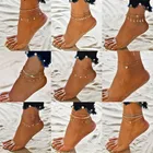TOBILO 2022 ножные браслеты для женщин золотого цвета простое сердце босоножки вязанные сандалии ювелирные изделия для ног двухслойный браслет на ногу ножные браслеты