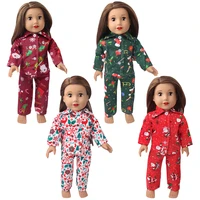 18 inch american doll girls clothes 43 cm boy dolls clothes print pajamas christmas elements pants baby toys gift d11