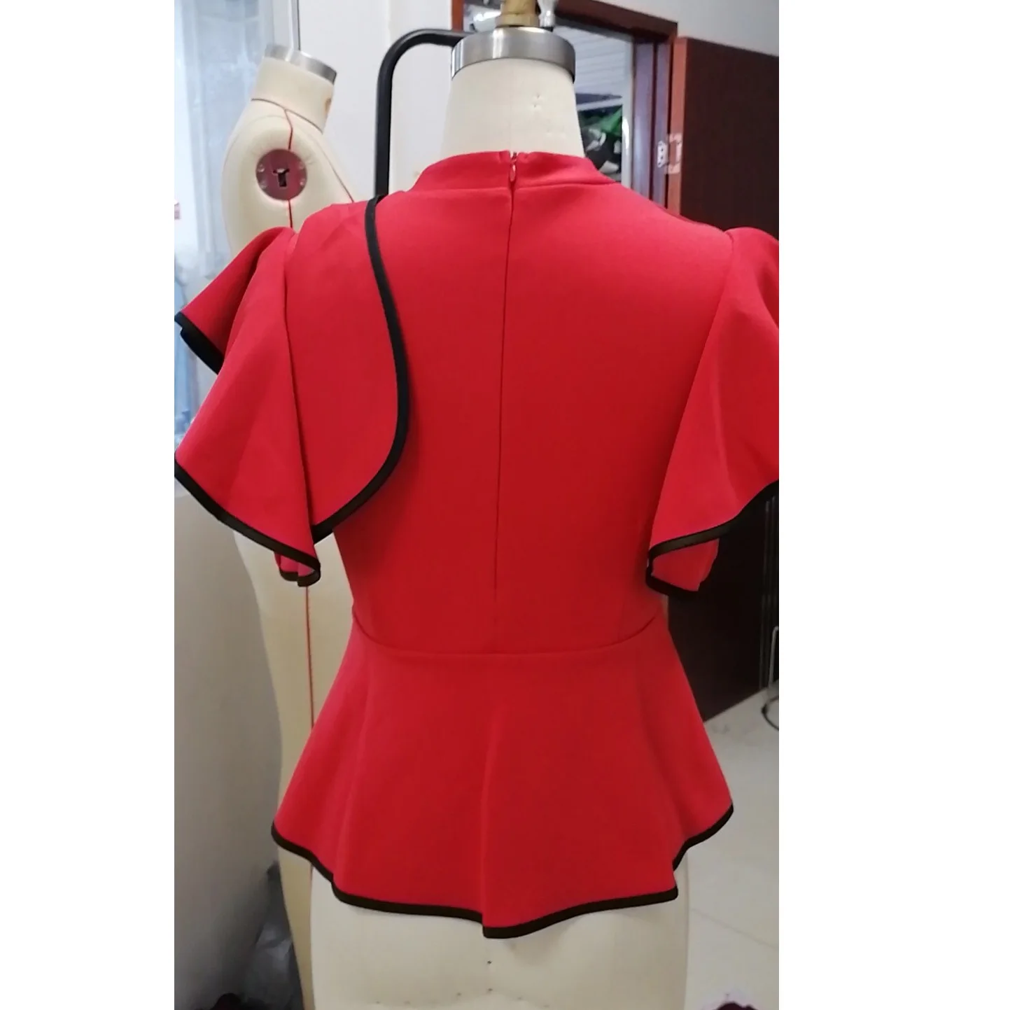 

Red Falbala Blouse 2020 With Ruffled Sleeve African Femme Tops High Waist Elegant For Office Work Business Shirts Blouse ol New