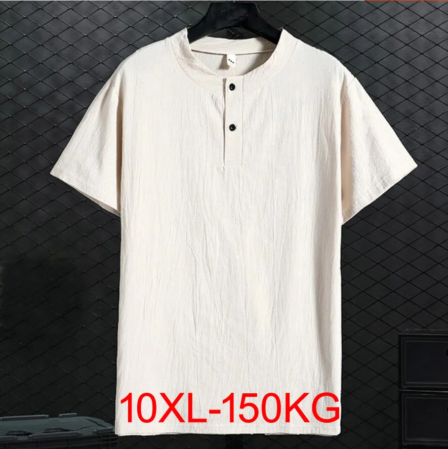 

Summer plus size 8XL 9XL 10XL men cotton linen t-shirt home wear short sleeve loose vintage tees O-neck big sales tShirt cheap