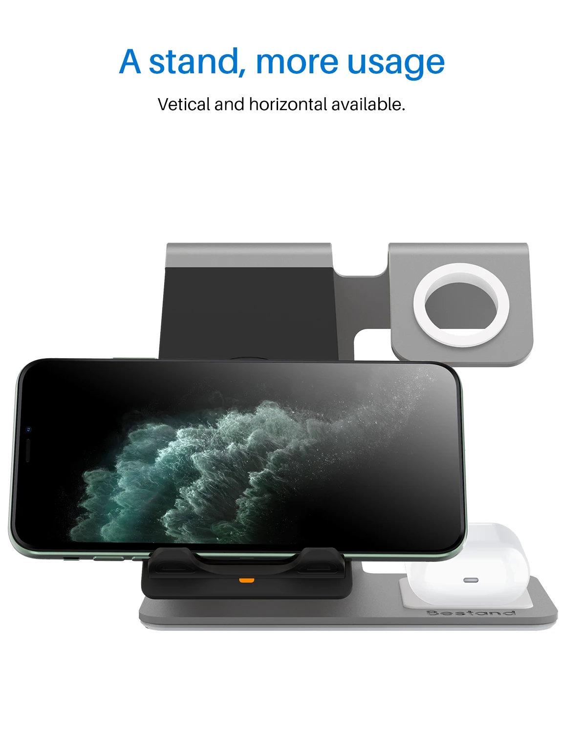 Bestand3 в 1 Алюминиевая Подставка для Apple iPhone X/8/XS/XR зарядная станция для Airpods watch Qi быстрая Беспроводная зарядная док-станция airpod