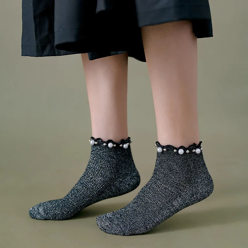 Женские модные носки осень 2019 новые кружевные однотонные Дышащие Короткие с