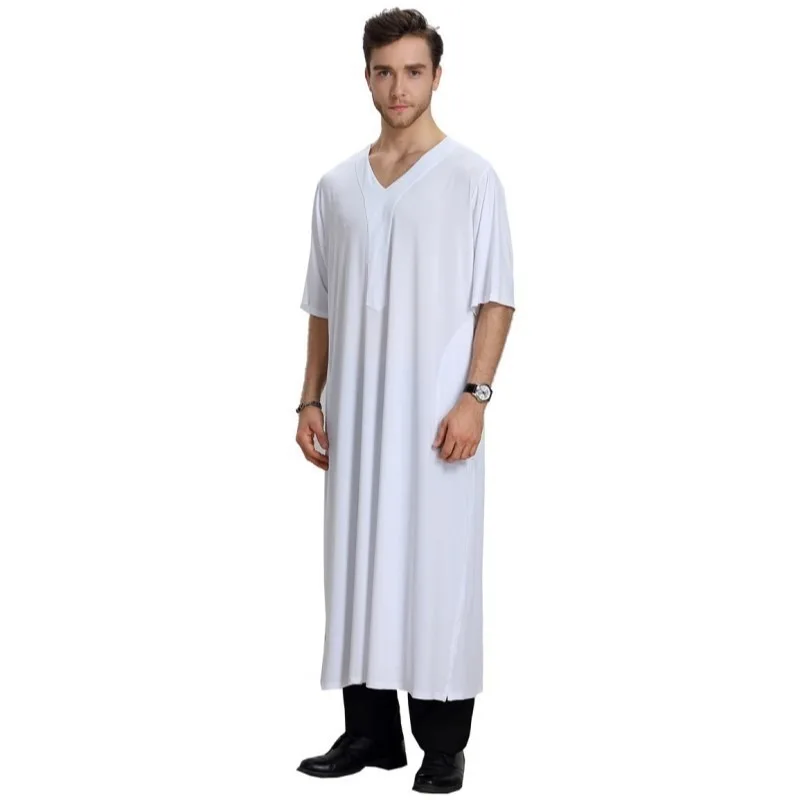 Летний мужской мусульманский кафтан средней яркости эластичный женский халат с