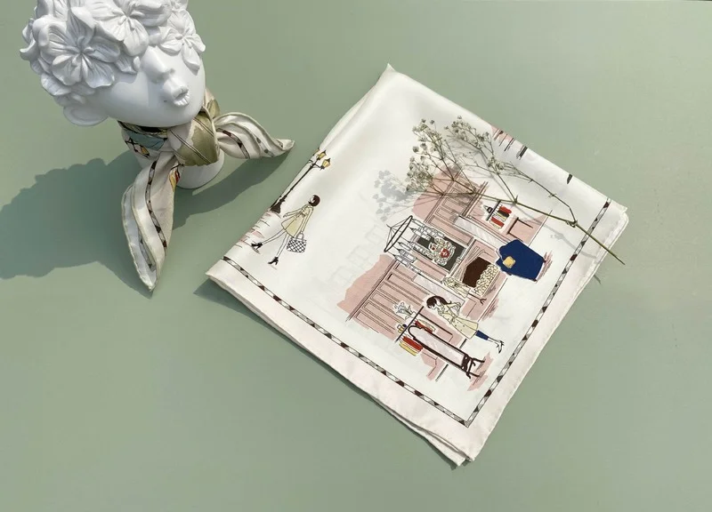 

53*53CM Silk Scarf Female Printing Small Square Scarf Mulberry Silk Personality Scarf Simple Professional Decoration Small Scarf