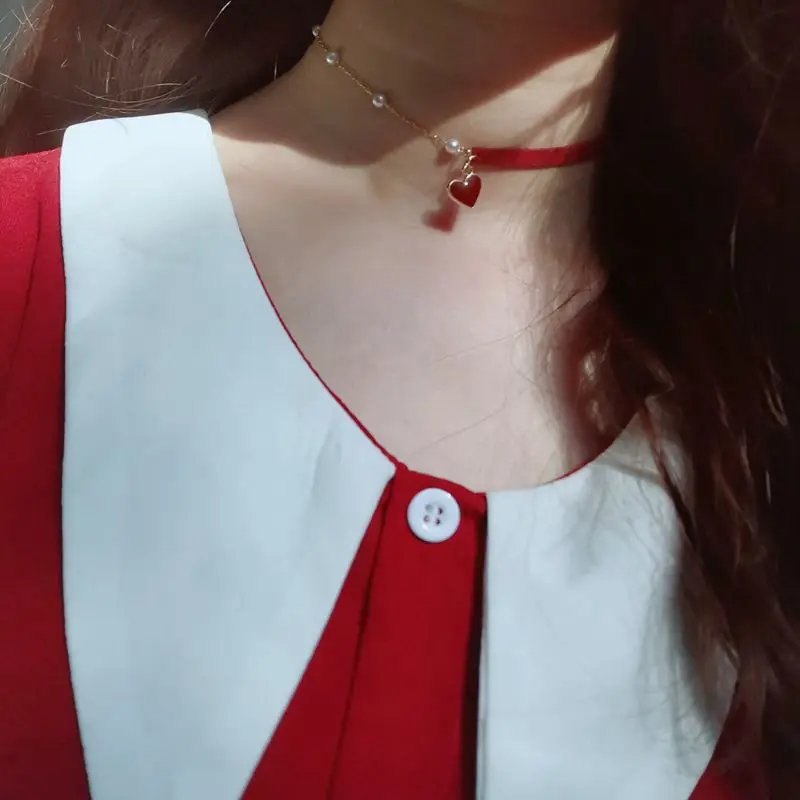 Корейская Летняя мода новый стиль простое Красное сердце любовь жемчуг