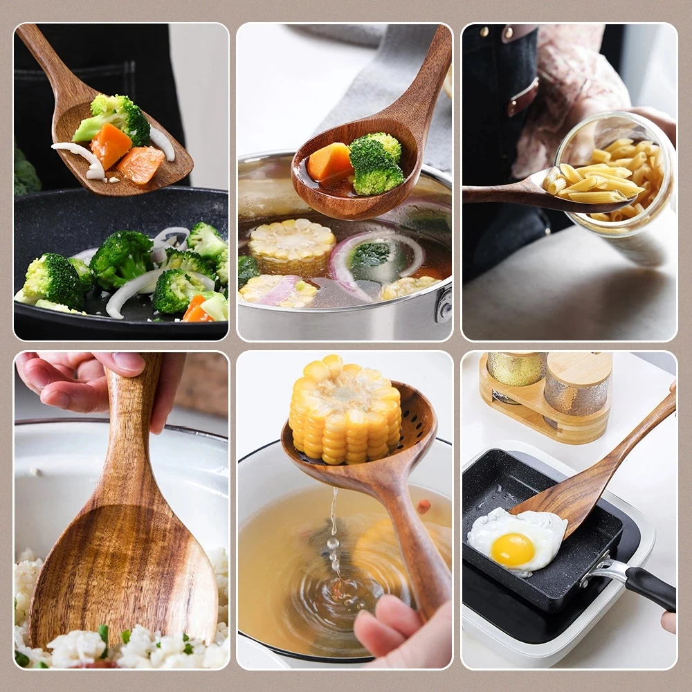 

1-11Pack Wooden Kitchen Utensils Set,Wooden Spoons for Cooking Natural Teak Wood Kitchen Spatula Set for Including