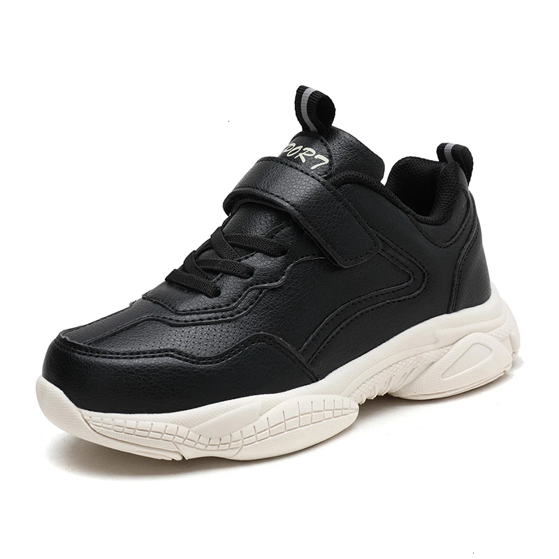 black leather upper Детская обувь; Брендовая детская обувь для бега; нескользящая Водонепроницаемая корзина для обуви для мальчиков; зимние кроссовки для девочек; повседневная спортивная обувь - Цвет: black leather upper