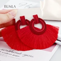 blinla vintage bohemian tassel big drop earrings for women 2020 fashion jewelry red silk fabric fringe dangle earrings statement