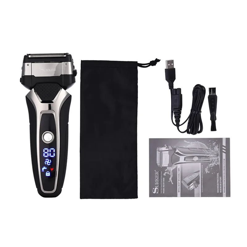 

Professional 3 Blade Electric Shaver Floating Shave Rechargeable Waterproof Razor Men with LED Display Beard Trimmer Machine
