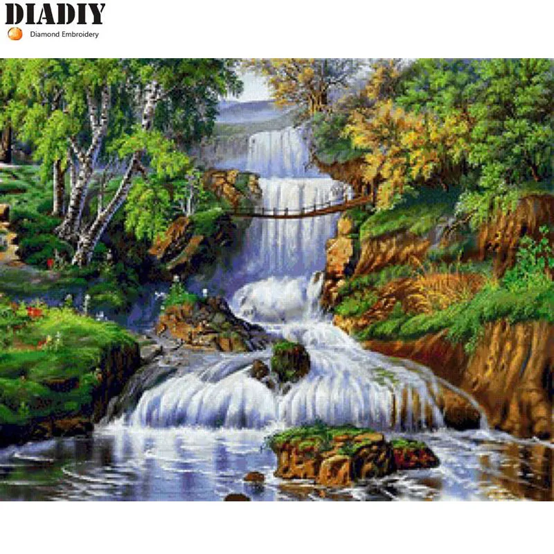 

DIY diamond embroidery waterfall 5D diamond painting Cross Stitch full round Rhinestone mosaic home decoration