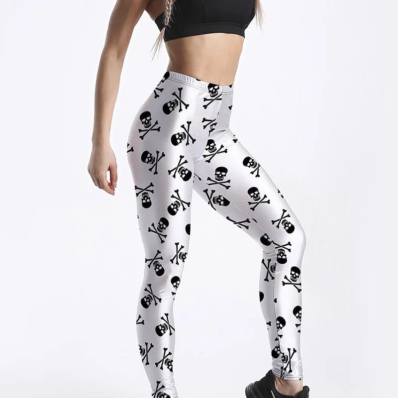 Skull print nine cent pants breathable and slim leggings lift hips and slim body breathable sweat absorbent and anti-silk