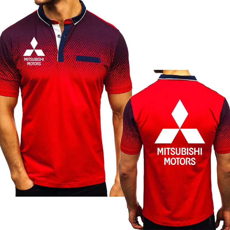 

New in 2021 Summer Men's short sleeve Mitsubishi Car Logo Printeds High Quality Cotton Gradient Casual Men's Polo shirt 55
