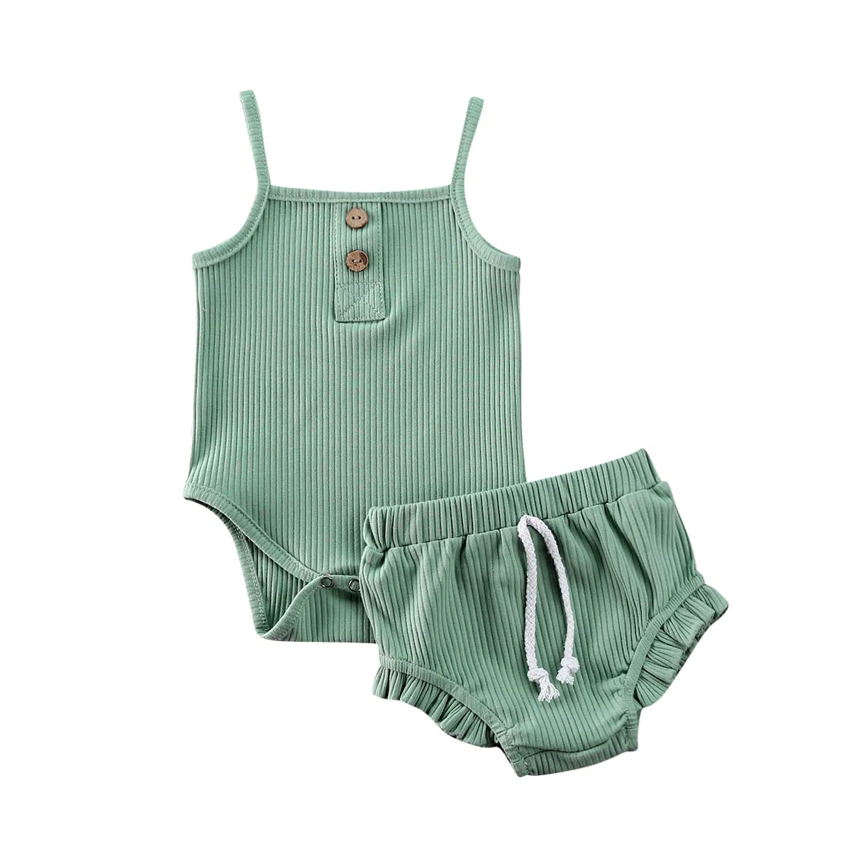 

2PCS Summer Newborn Kids Baby Girls Clothes Sleeveless Knitted Crop Tops Shorts Outfits Baby Clothing