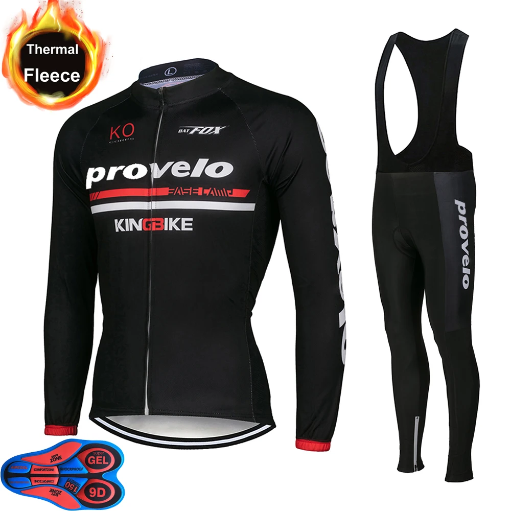 Black set Зима pro team Велоспорт Джерси 9D pad велосипед комбинезон набор теплые мужские Ropa Ciclismo термальная флисовая велосипедная одежда Maillot - Цвет: Black set