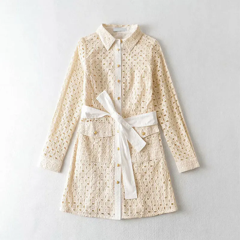 

PPYQYKX Za 2021 женское Модное Новое мини-платье с вышивкой, шикарное платье с поясом и пуговицами, женское Повседневное платье для вечевечерние