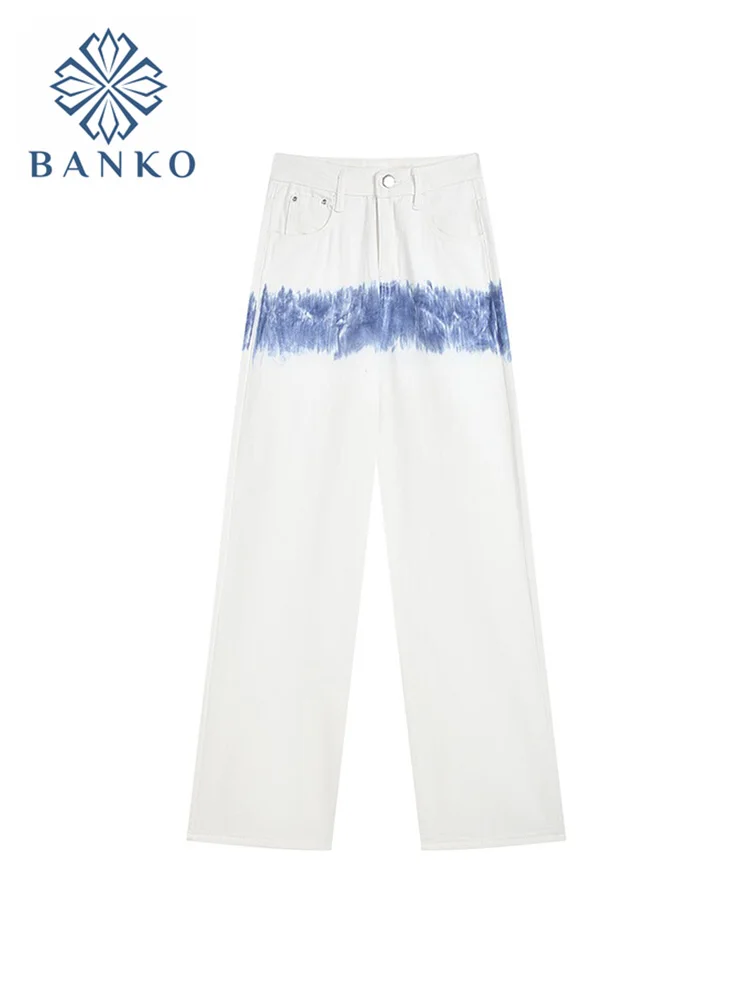 

Джинсы женские с завышенной талией, винтажные брюки из денима контрастной расцветки, модная уличная одежда с широкими штанинами, осень 2021