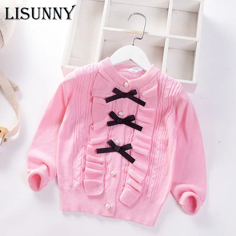 

Girls Cardigan Sweater Lolita Style Bow Autumn Winter 2022 Infants Children Cotton Knitwear Baby Kids Coat Toddler Clothes 2-7y