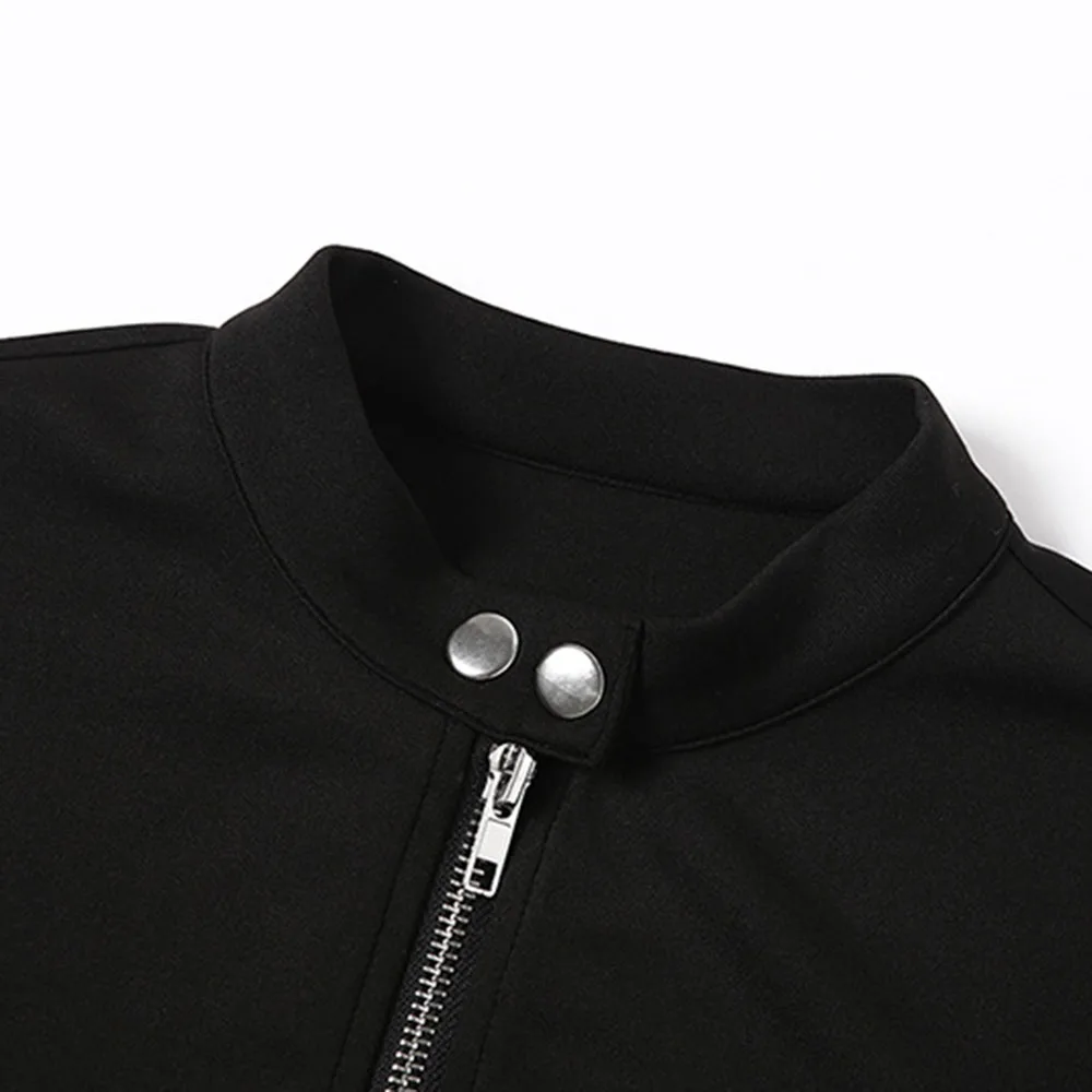 

Women Fashion Zipper Crop Top Gothic Black Cut Out Long Sleeve Super Short T-Shirt Cropped Streetwear Casual Outfits Girls 2021