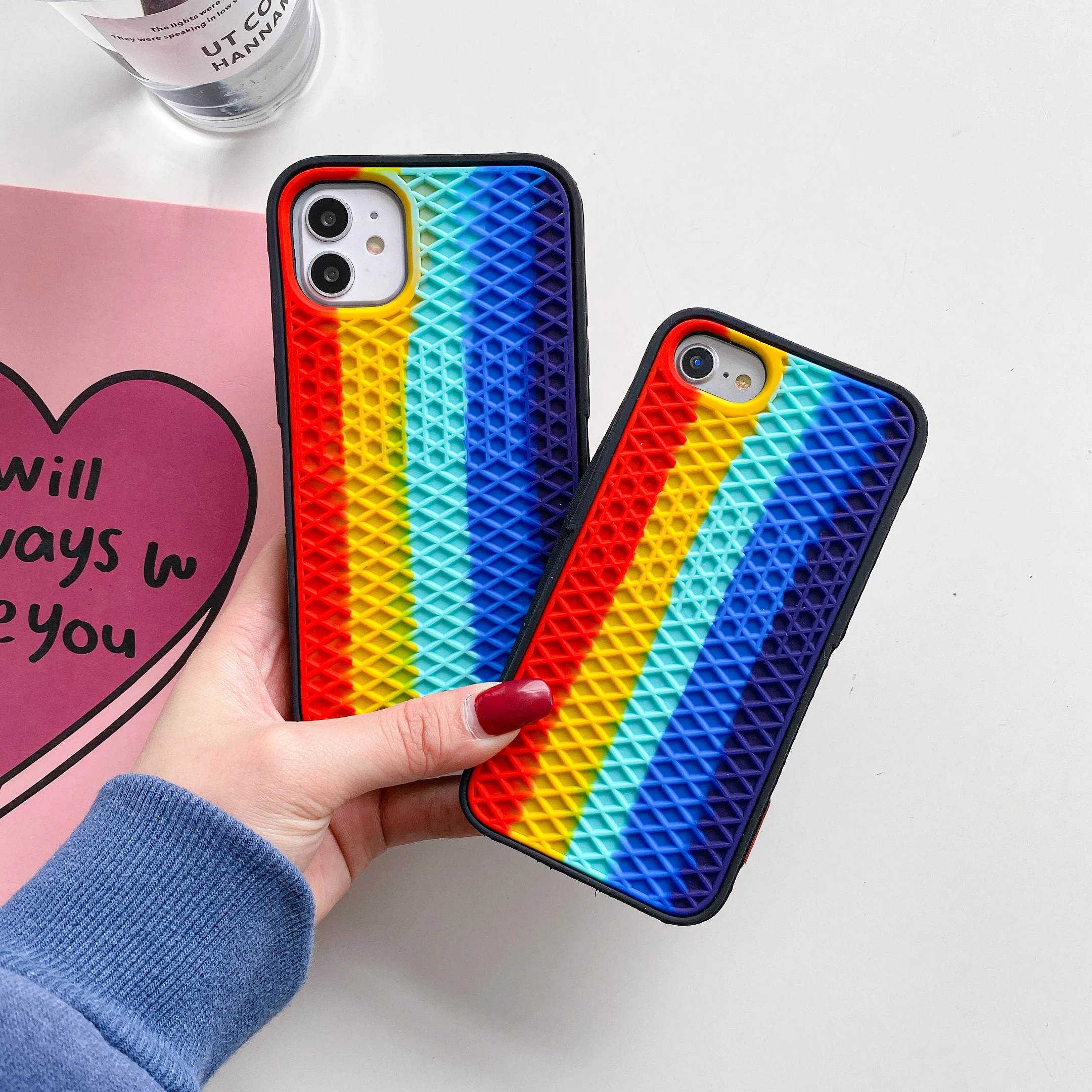 

Радужный чехол для iPhone xsmax, мотив 3D, мягкий чехол для телефона с вафельным рисунком