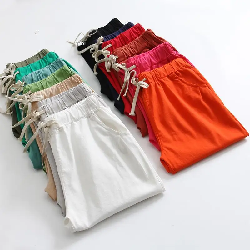 

2021 Cotton Pants for Women Trousers Loose Casual Solid Color Women Harem Pants Plus Size Women's Summer