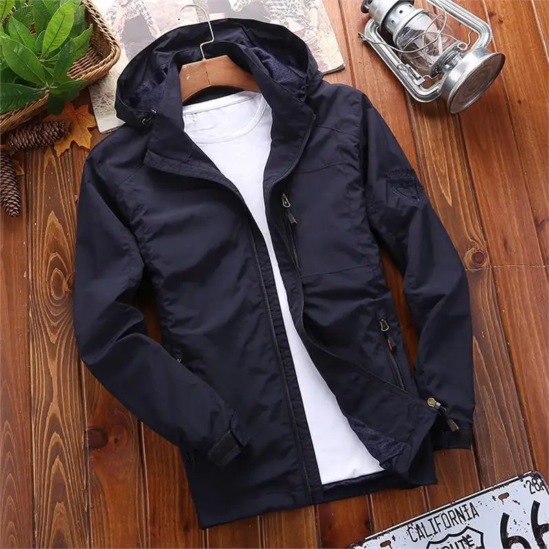

OLOEY Spring Men's Fashion Coat Hooded Jacket Casual Jackets Zipper Casual Long-sleeved Jacket Plus Size 6XL Jacket