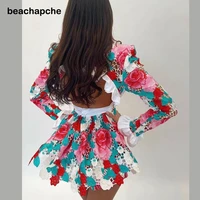 beachapche sexy v neck suits women fashion backless hollow out suit women elegant printed loose shorts suits female ladies