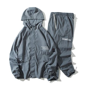 Мужской спортивный костюм Harajuku, Осенний винтажный спортивный костюм с капюшоном, штаны для бега, ABZ551, 2020