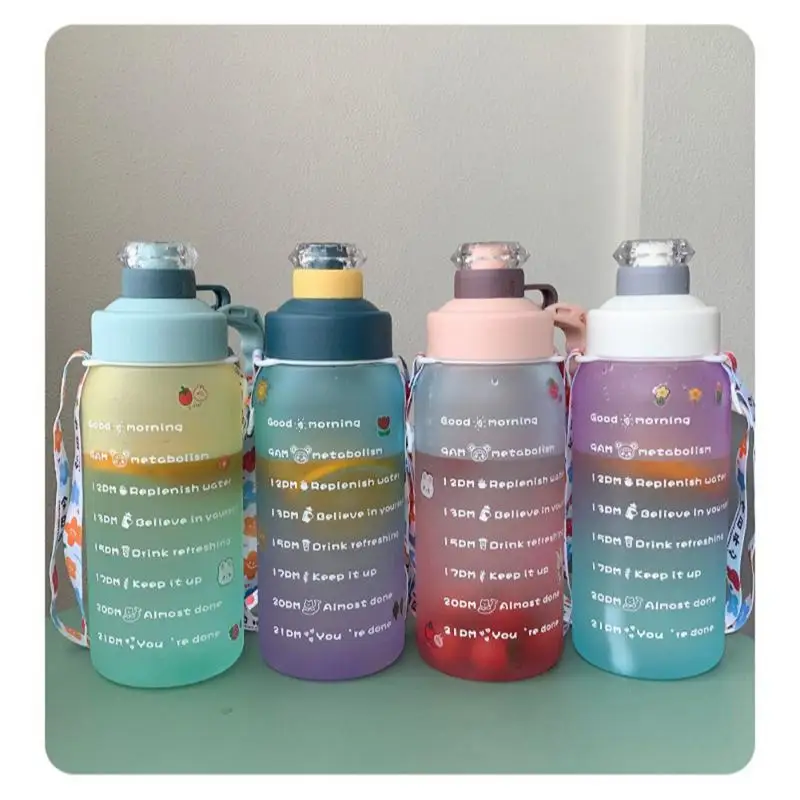 

1.8L Water Bottle With Straw Outdoor Fitness Running Gym Training Plastic Sports Bottles With Handle Large Capacity Kettle