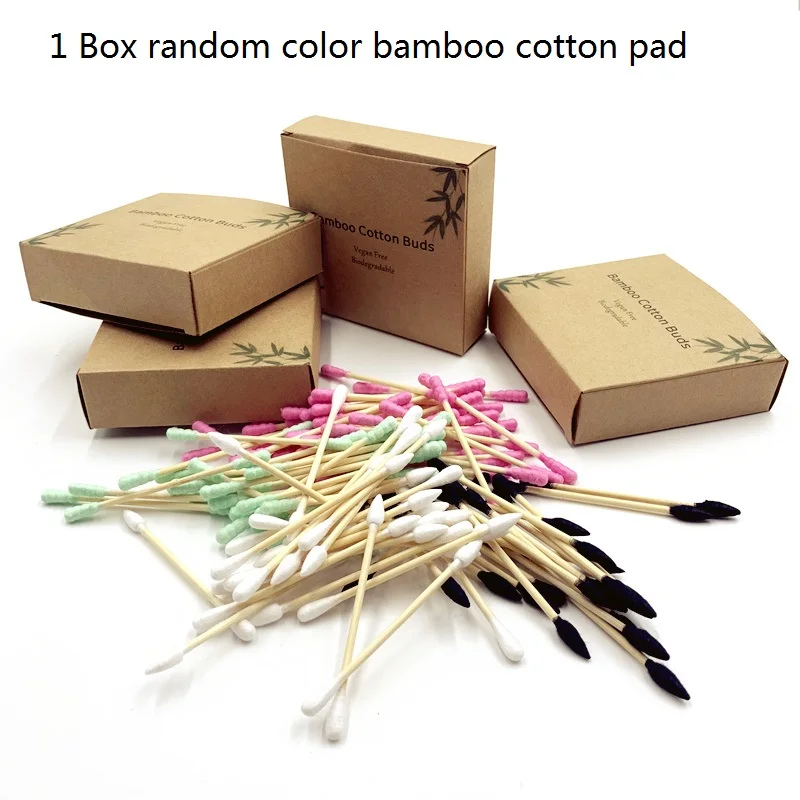 100 pcs Random color Эко биоразлагаемые бамбуковые ватные палочки компостабильные деревянные ушные палочки деревянные палочки для макияжа ватные палочки - Цвет: 100 pcs Random color