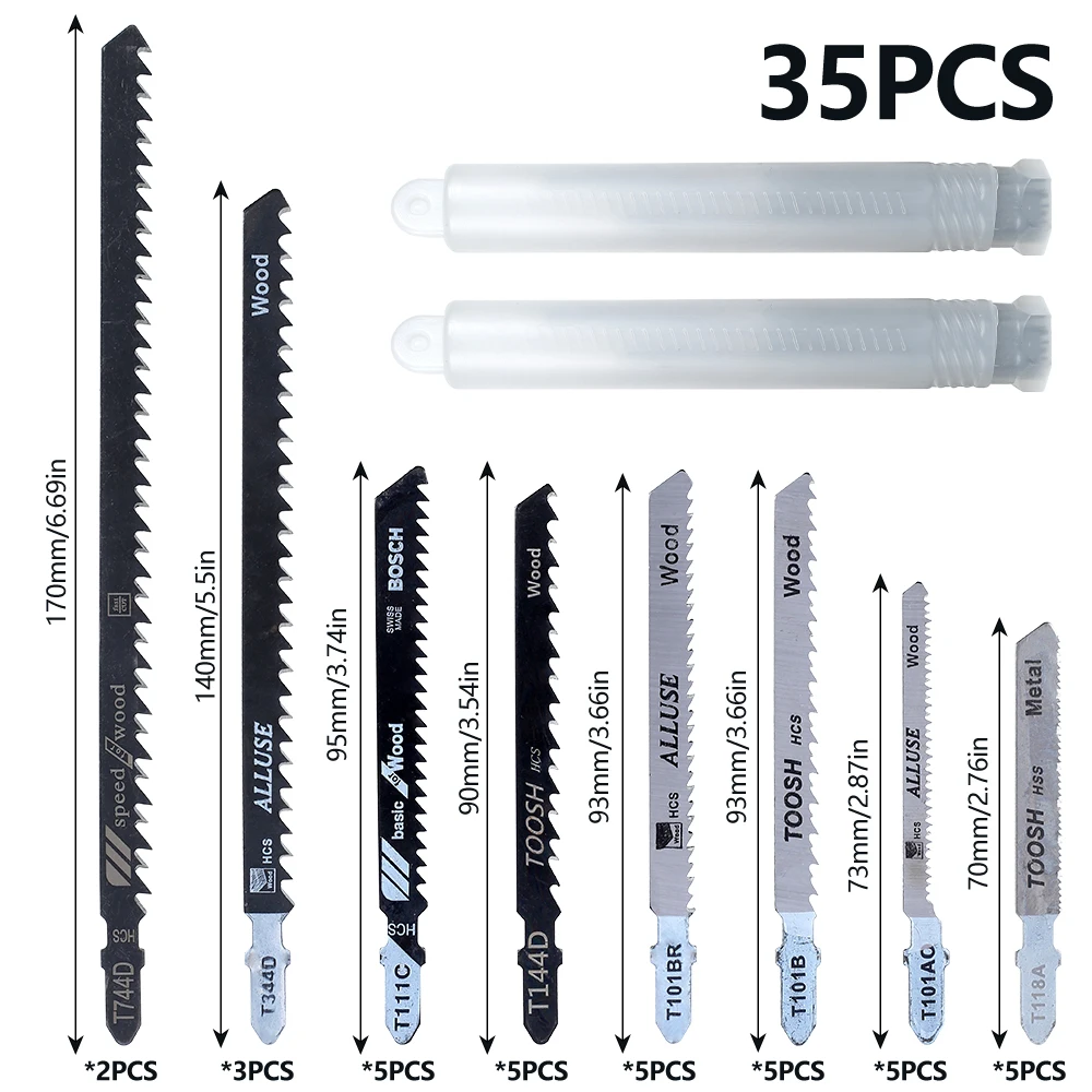 

35pcs T Shank Jigsaw Blade Set Fast Cut Down DIY Tools Accessories Cutting Power Tool Fine Cutting Down Cut Blades Saw Blades