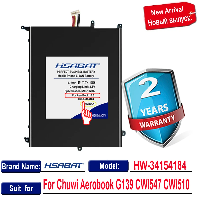 Аккумулятор HSABAT 6800 мА · ч для ноутбука Chuwi Aerobook 13 3 G139 CWI547 CWI528 CWI510 HW-34154184 34154184P 7