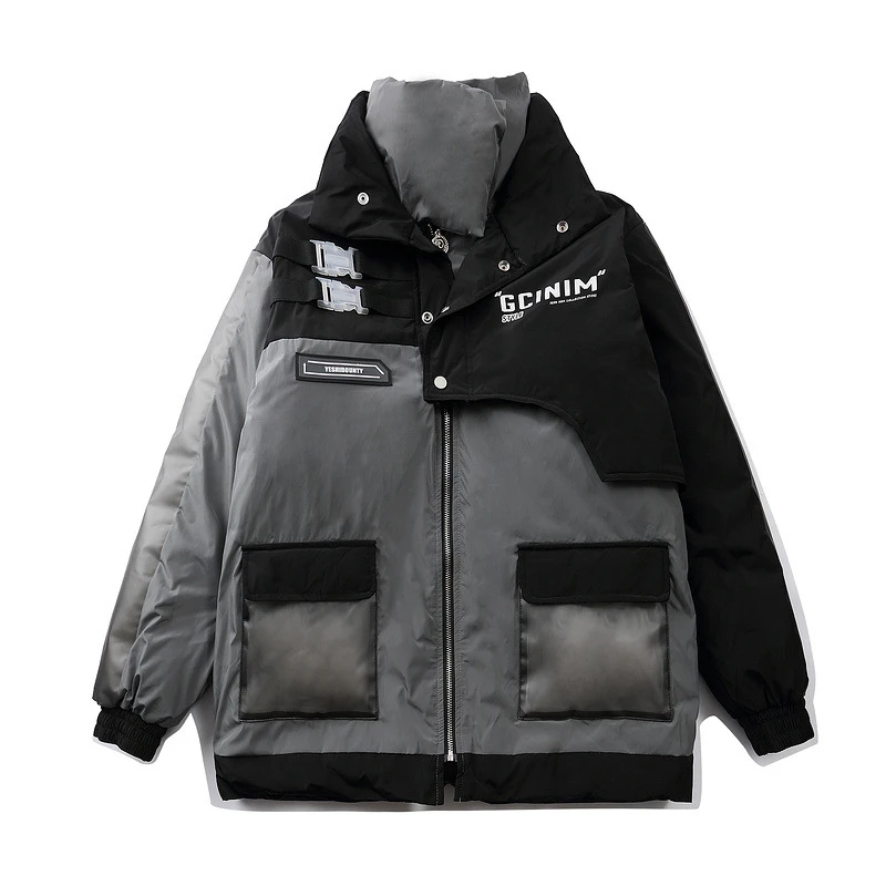 

Unua amo Winter Puffer Jacket Female Fashion Irregular Spliced Double-layer Collar Design Couple Wear Fluffy Bubble Coat Women