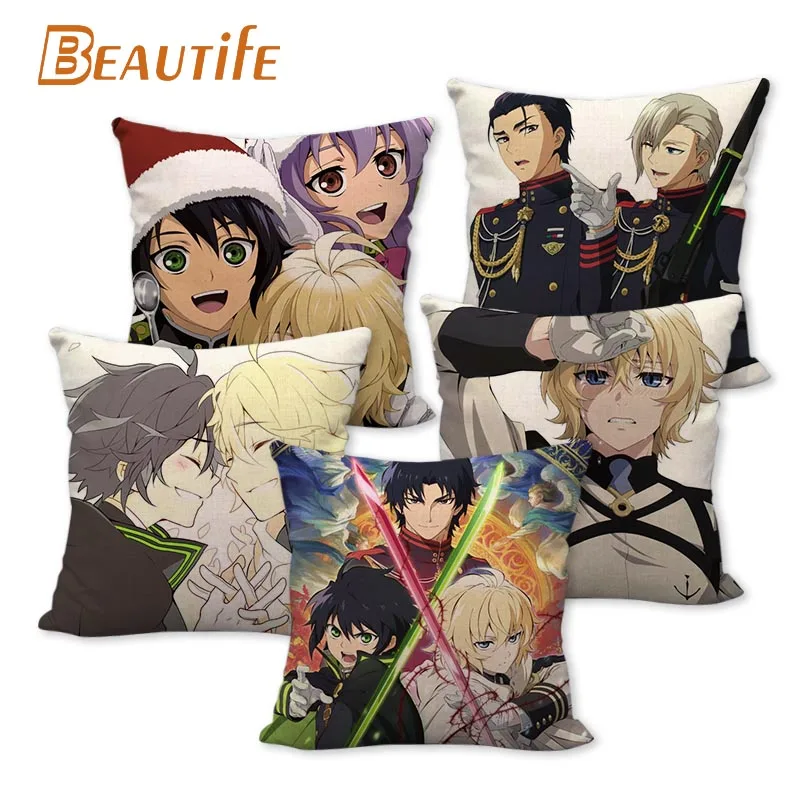 

45X45cm Seraph Of The End Pillow Cover Square Zipper Cotton Linen Fabric Pillow Cases Bedroom Home Decorative Boys Girls Gift
