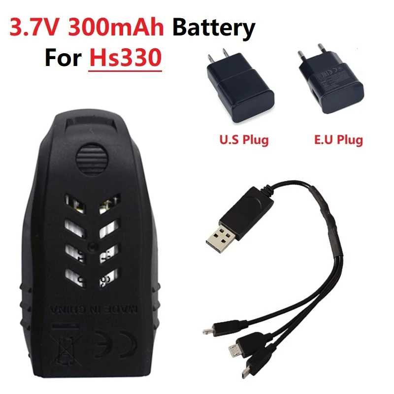

Original 3.7v 300mAh Lipo Battery With 3in1 Cable Charger Set For Hs330 Drone RC Quadcopter Spare Parts 3.7v Drone Battery