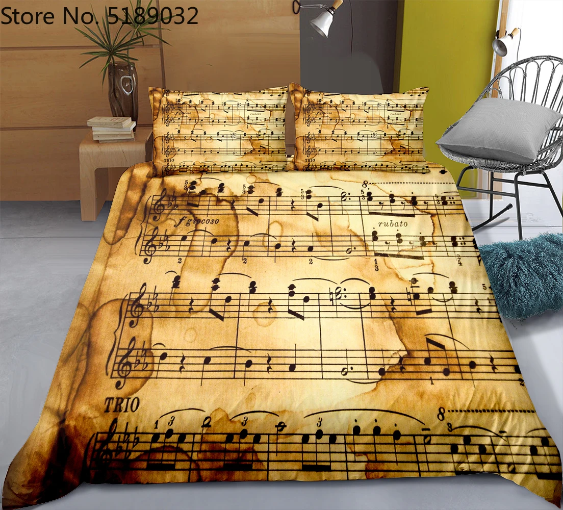 Музыка Примечание пододеяльник набор Винтаж музыкальный инструмент одеяло