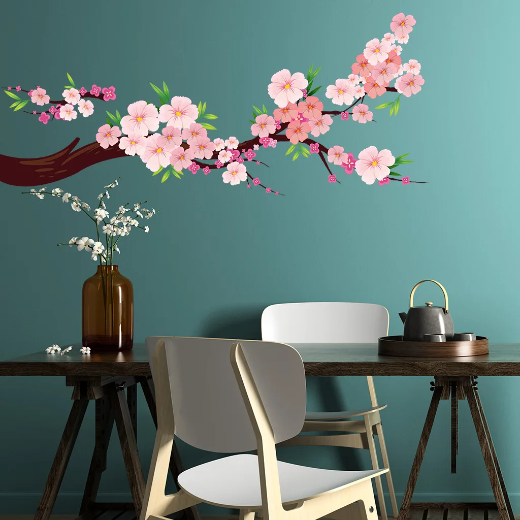 

Chinese Style Pink Peach Blossom Wall Sticker PVC Removable Living Room Background Wallpaper Bedroom Decoration Wall Sticker