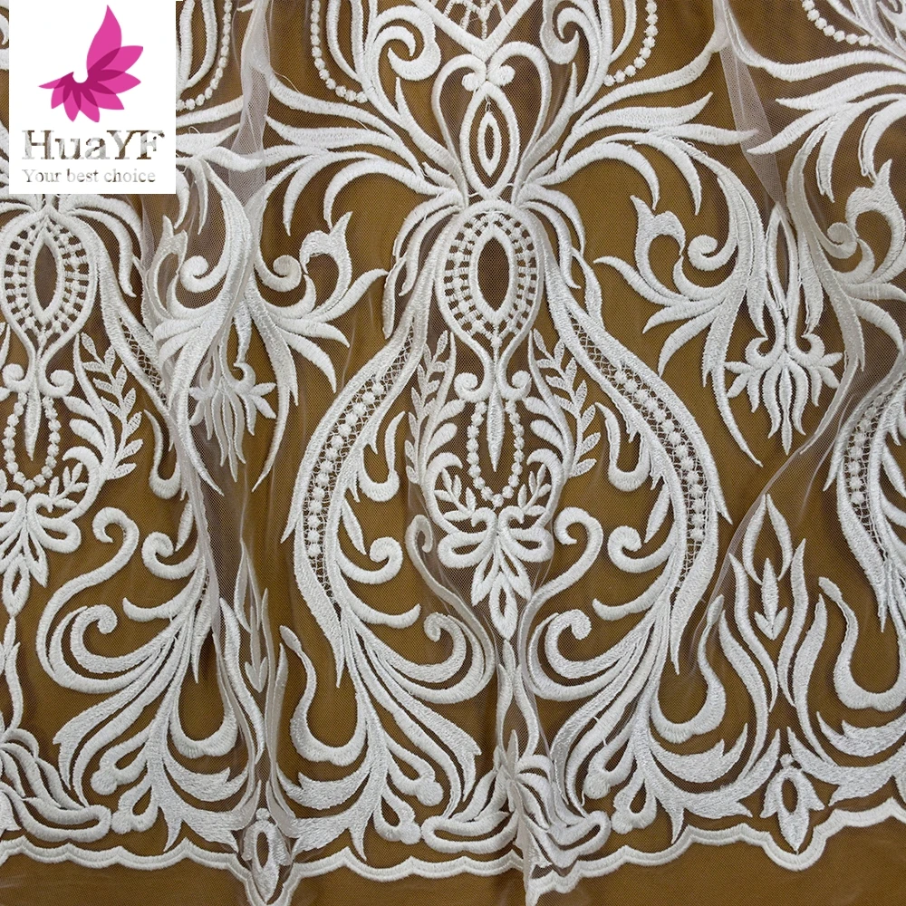 

High Density Net Emboridery White Tulle Lace Fabric For Bridal Wedding Dress HY1434