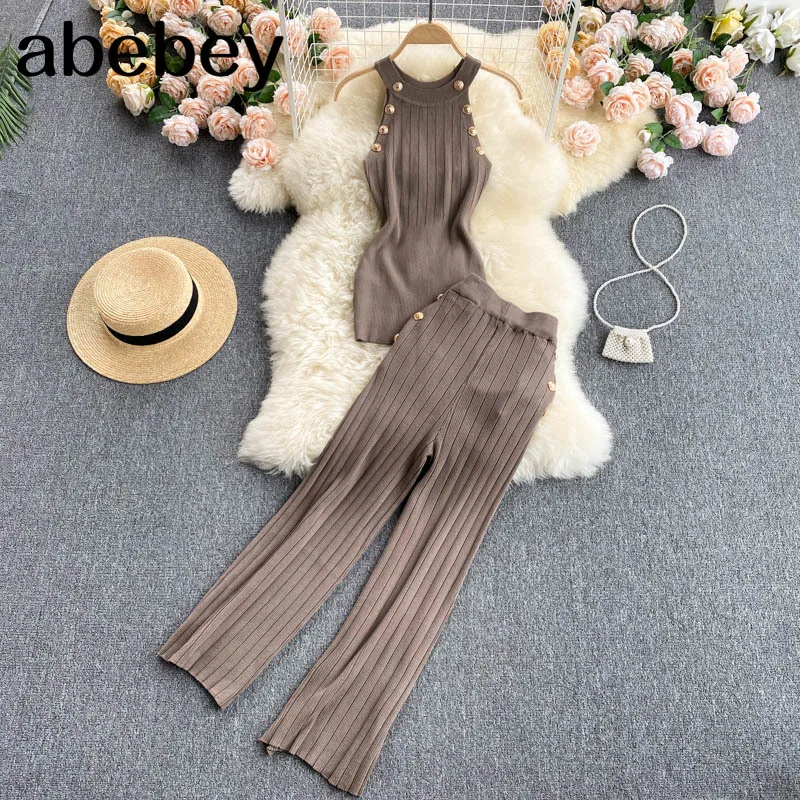 

2021 Summer Color Knit Top + Shorts Women 2pcs Lounge Wear Sets Popular Button Tank Top Pants 2pcs Clothes Set