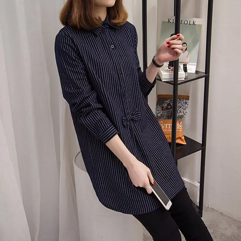 5XL Large Size Womens Tops and Blouses Spring Autumn Casual Long Sleeve Shirt Turn-down Collar Loose Stripe Blusas ff025 |