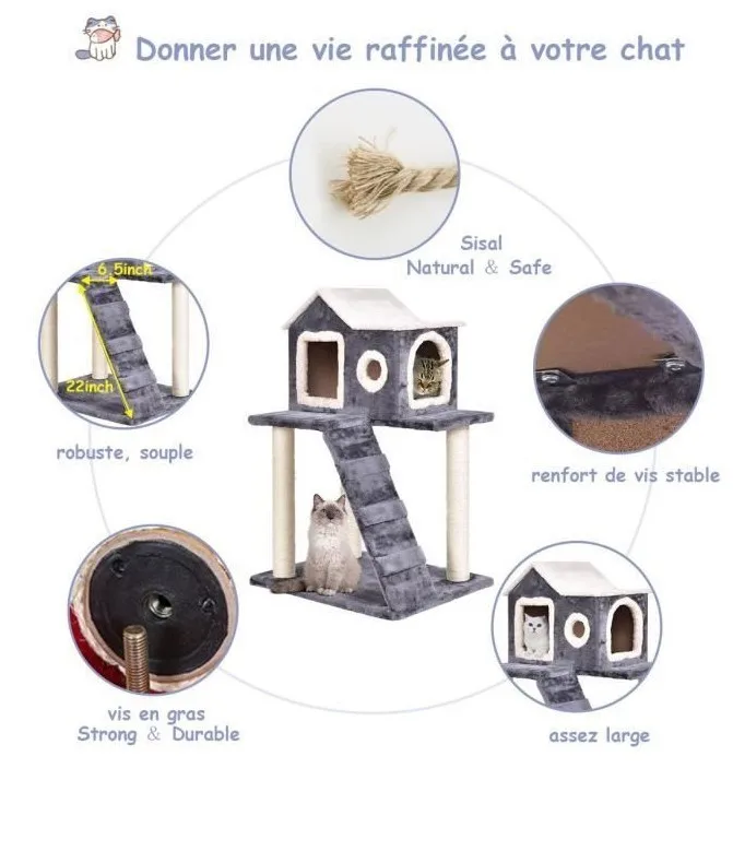 

A Style Cat Scratching Board Post Tree Tower Climbing Frame with Cradle Cats Tower Pet Toy Reinforced Columns