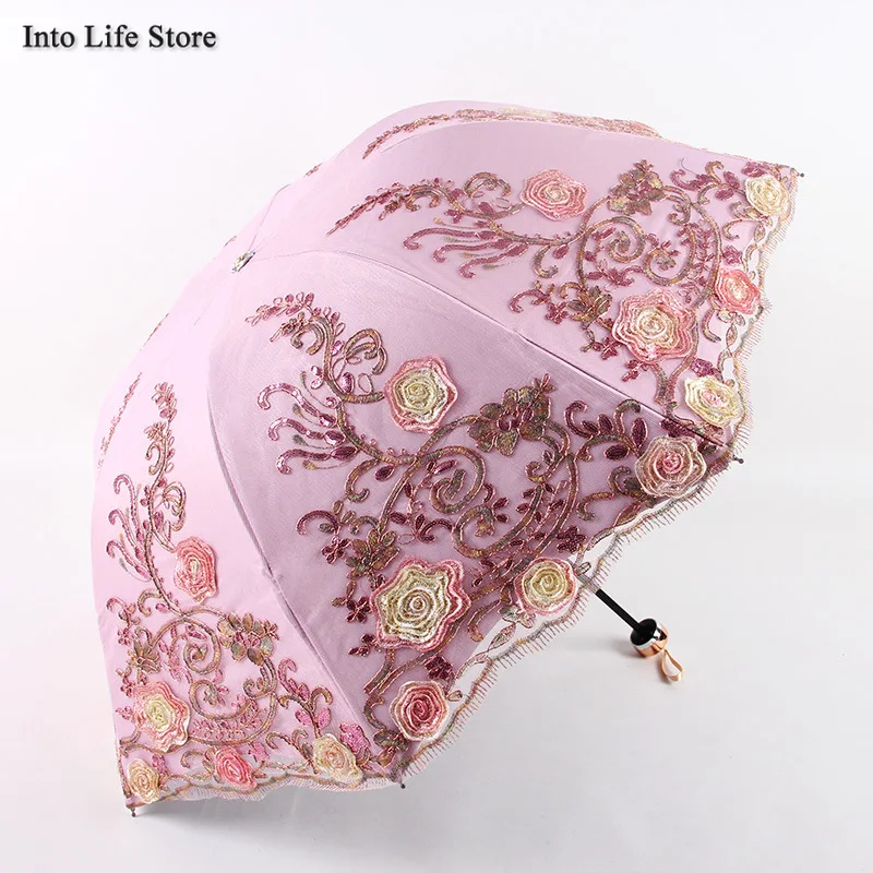 

Lace Three Folding Lace Umbrella Rain Women UV Sun Umbrella Beach Windproof Parasol Ladies Japanese Umbrellas Gift Ideas UPF50+