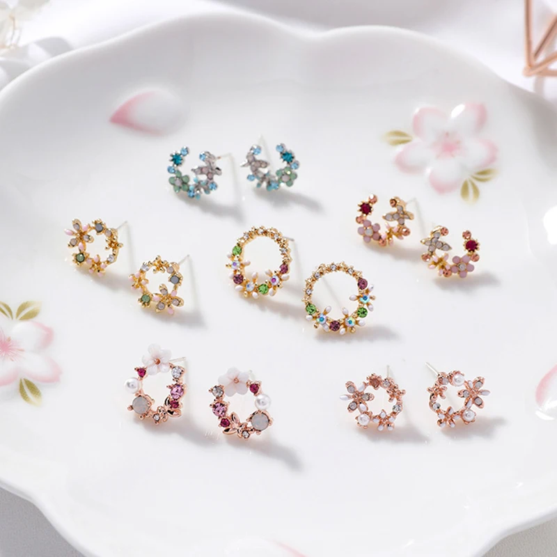 Flowers Stud Earrings Vintage 925 Silver Dangle Crystal shiny Drop Jewelry Petals Diamond Garland New | Украшения и аксессуары
