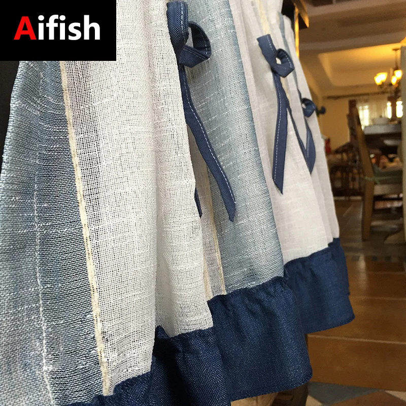 В Корейском Стиле Кантри синий вертикальный бант в полоску конопли половина